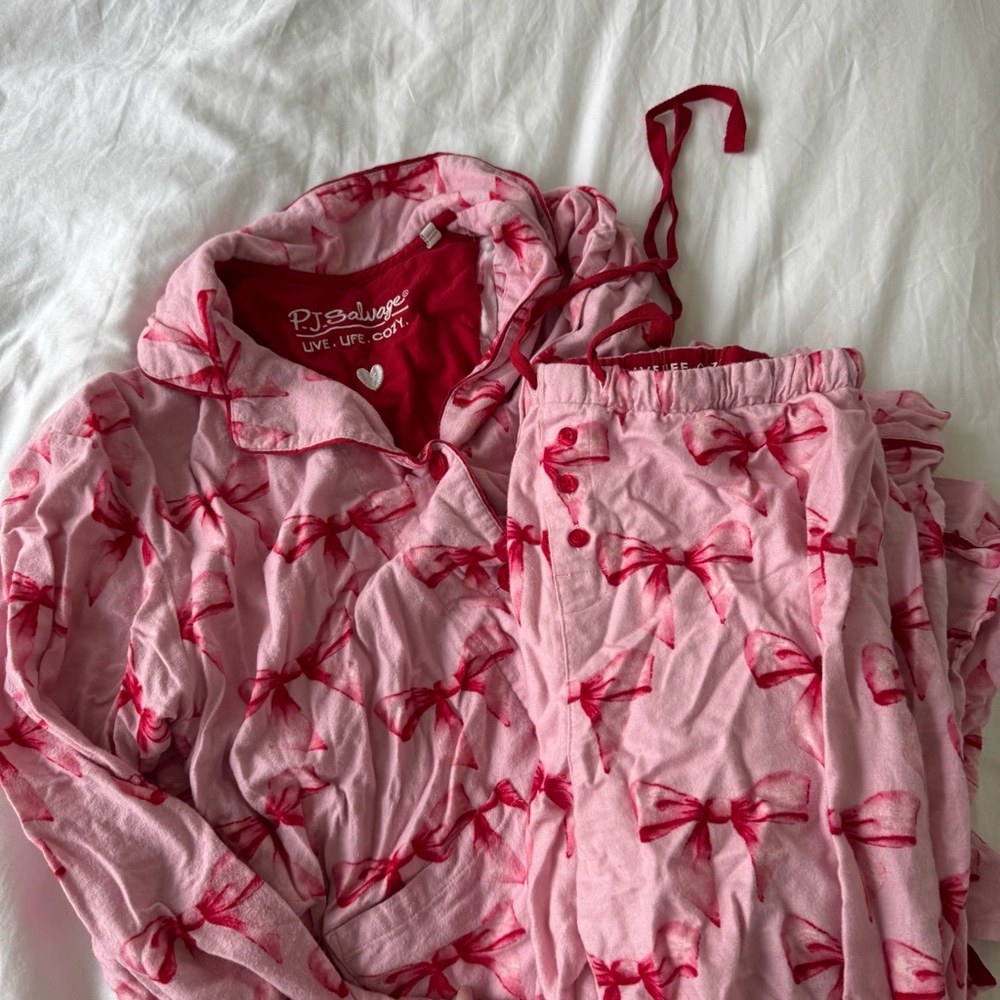 PJ Salvage Pink Pajama Set with Red Bows